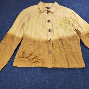 West End Petite Small Tan Ombre Embroidered Velvet Applique Cotton Jacket PS